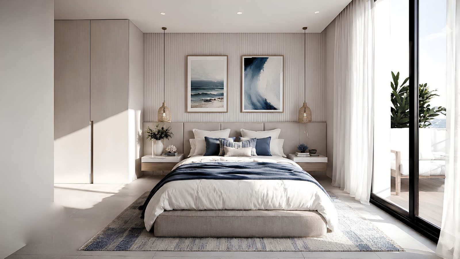 Stylish bedroom interior of a 2-bedroom apartment in Jávea - The Estates