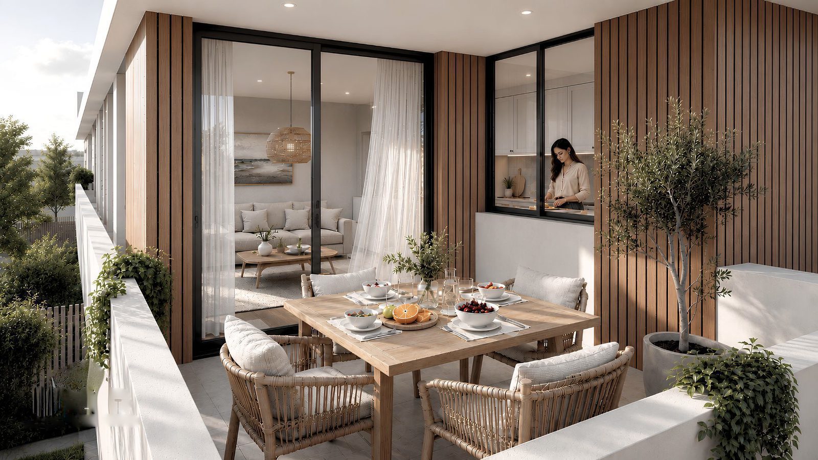 Balcony dining area with a view inside a 2-bedroom apartment in Jávea - The Estates