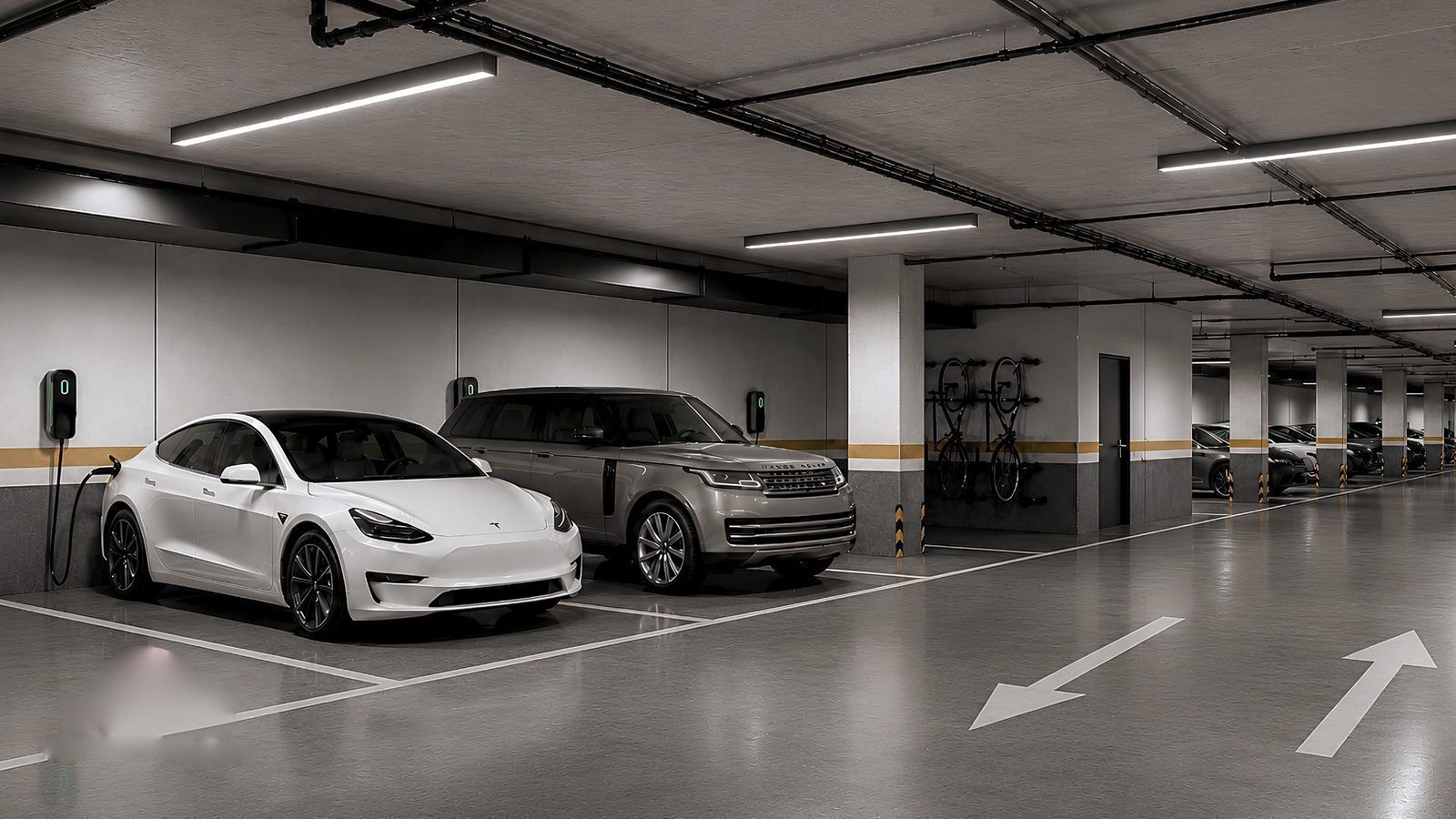Underground parking with electric vehicle charging stations in a 2-bedroom apartment in Jávea - The Estates
