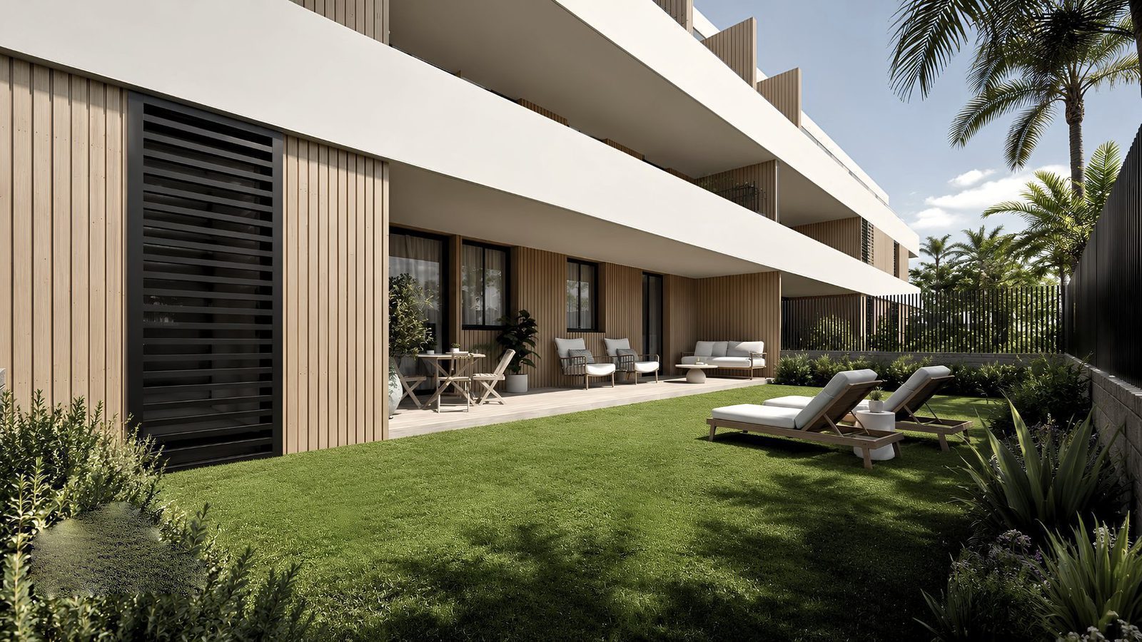 Exterior view of a garden and balcony on a 2-bedroom apartment in Jávea - The Estates