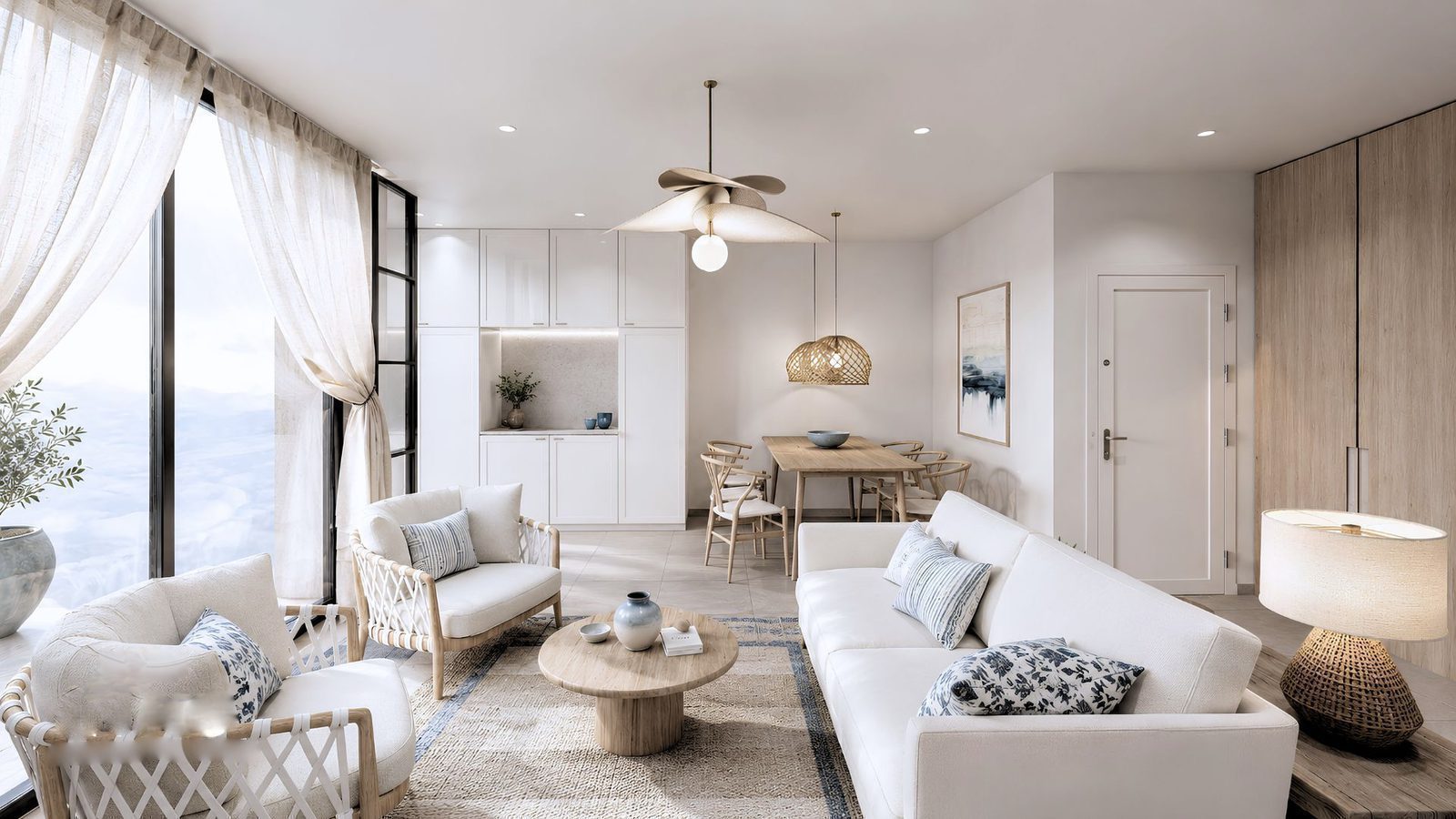 Stylish living room with a dining area in a 2-bedroom apartment in Jávea - The Estates