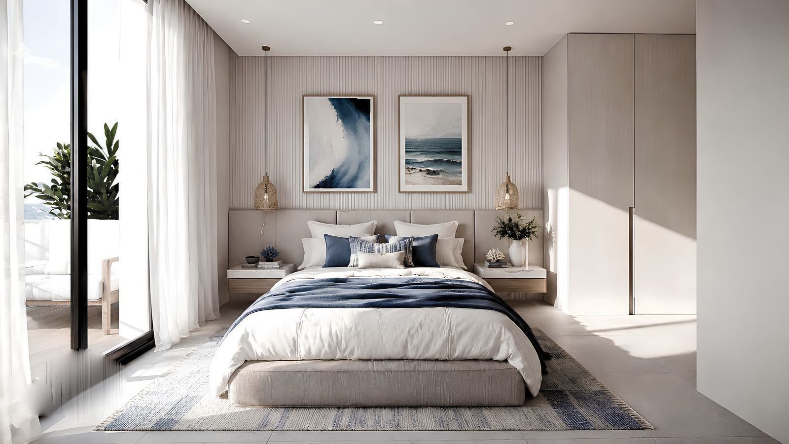 Stylish bedroom interior of a 2-bedroom apartment in Jávea - The Estates