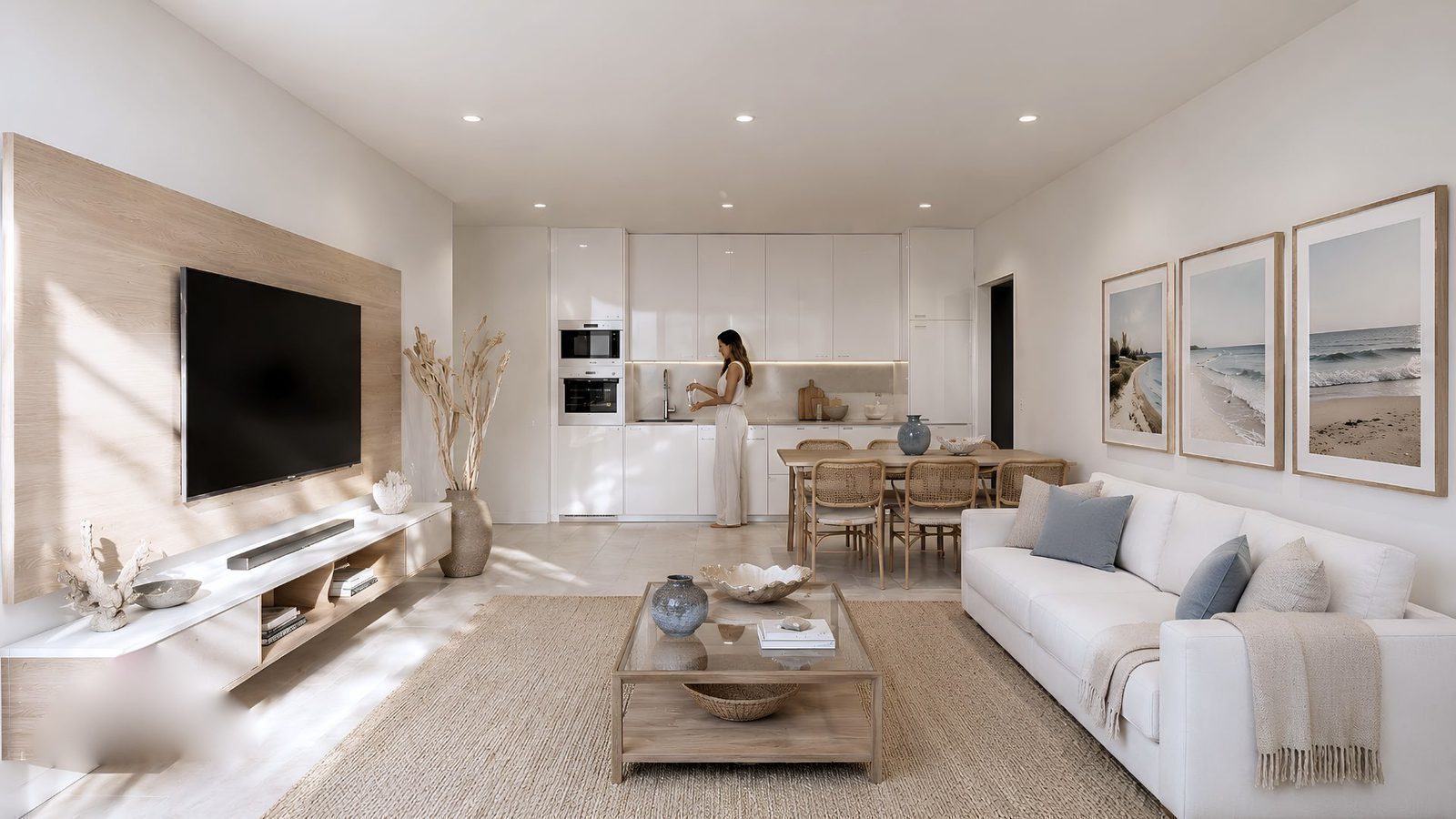 A bright living room and kitchen area in a 2-bedroom apartment in Jávea - The Estates