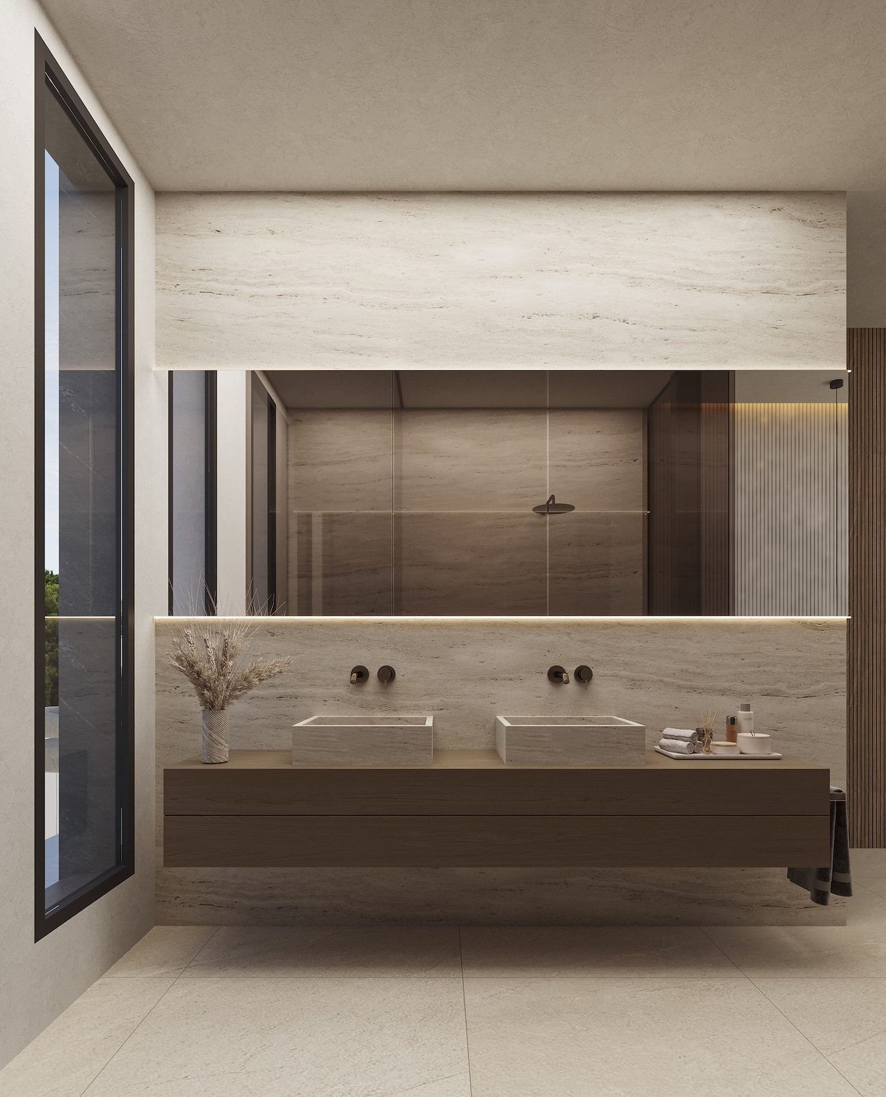 Modern bathroom with double vanity of a 3-bedroom villa in Calpe - The Estates