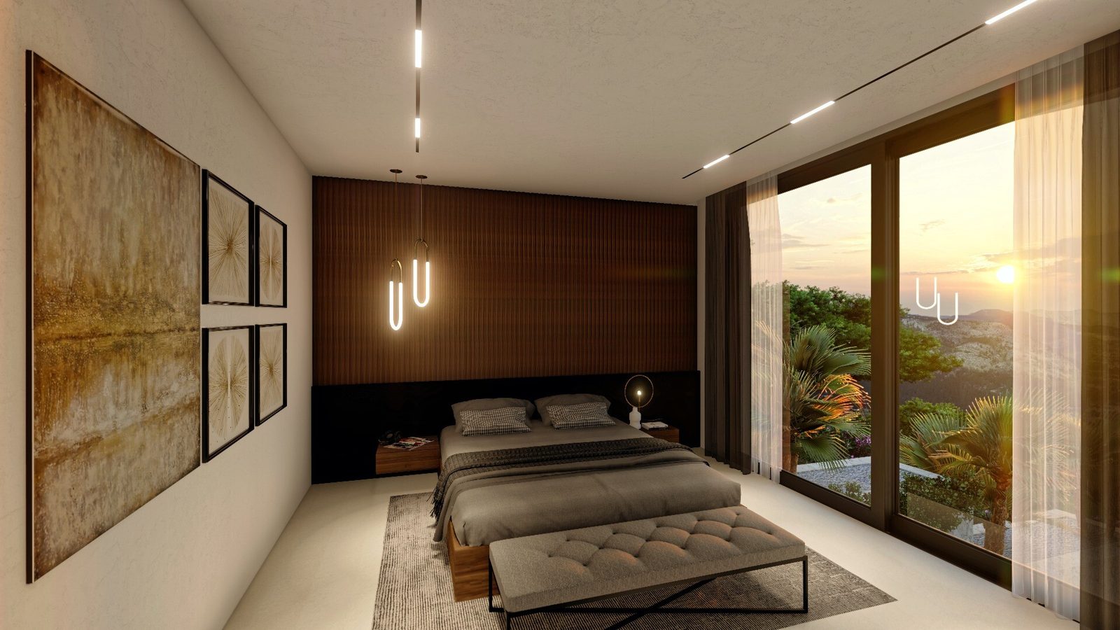 Modern bedroom with sea and mountain views in a 4-bedroom villa in Altea - The Estates