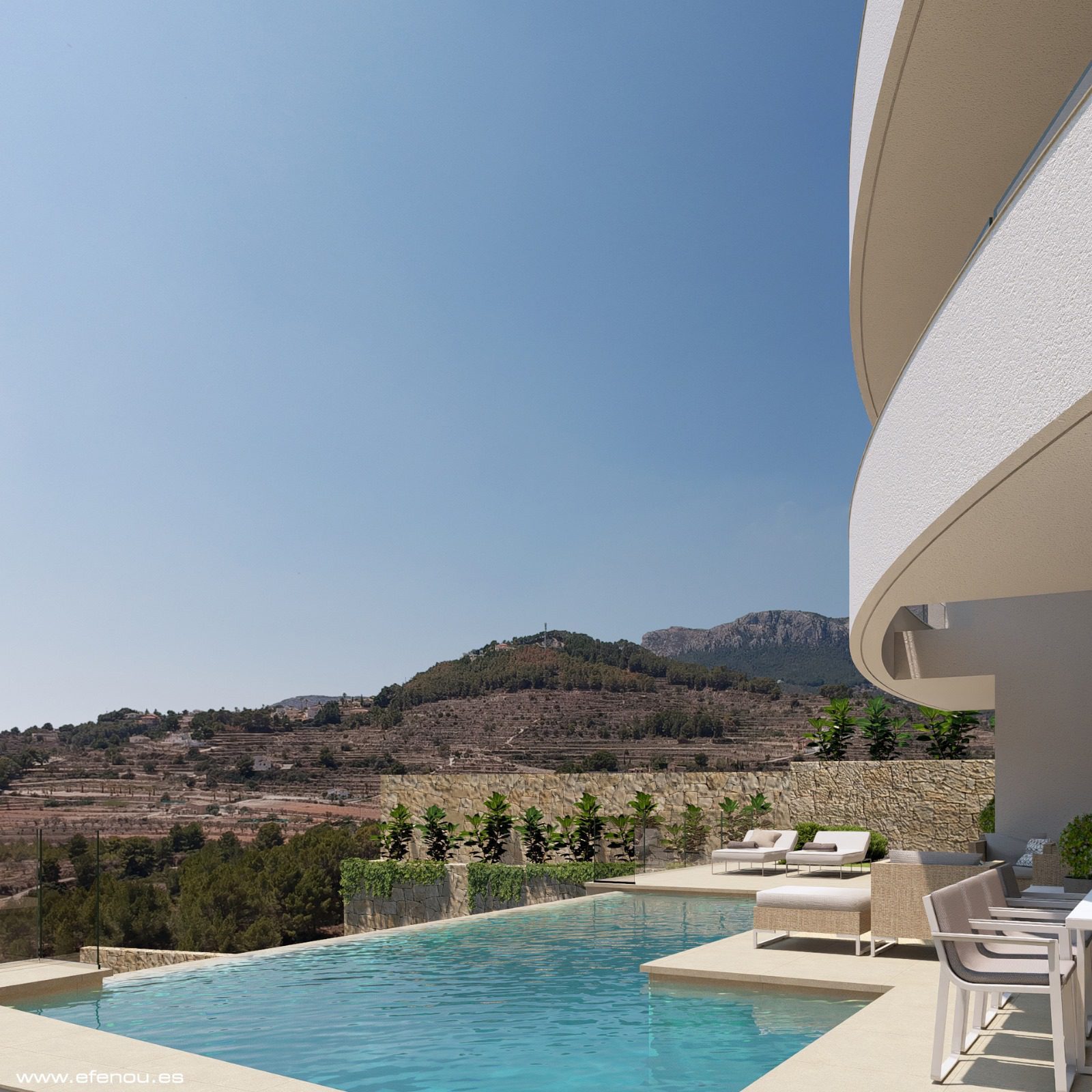 Infinity pool and mountain views from the terrace of a 4-bedroom villa in Calpe - The Estates