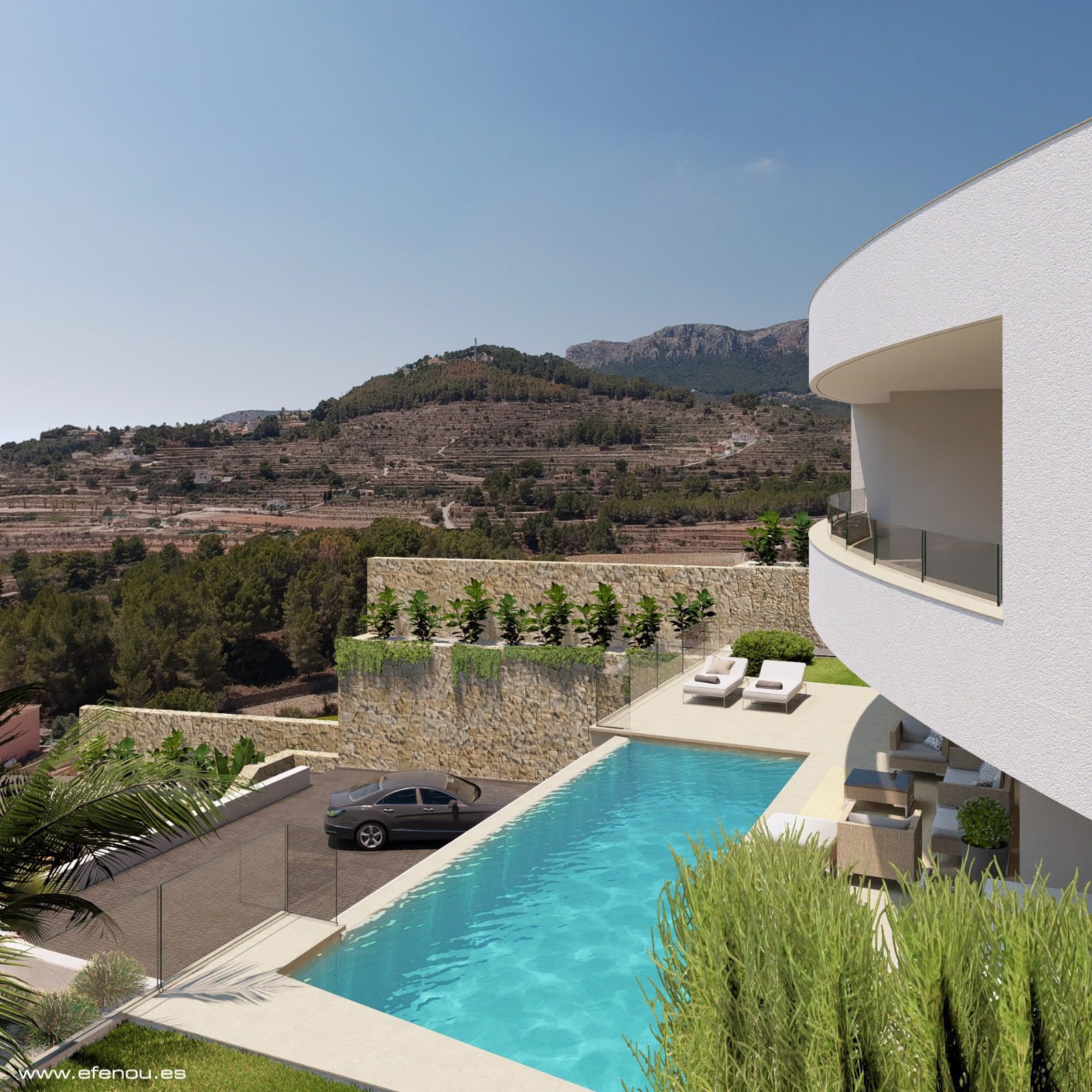 Swimming pool and terrace with mountain views at a 4-bedroom villa in Calpe - The Estates