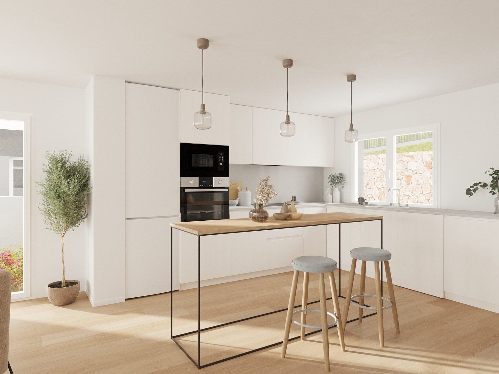 Modern kitchen with island seating in a 3-bedroom townhouse in Finestrat - The Estates