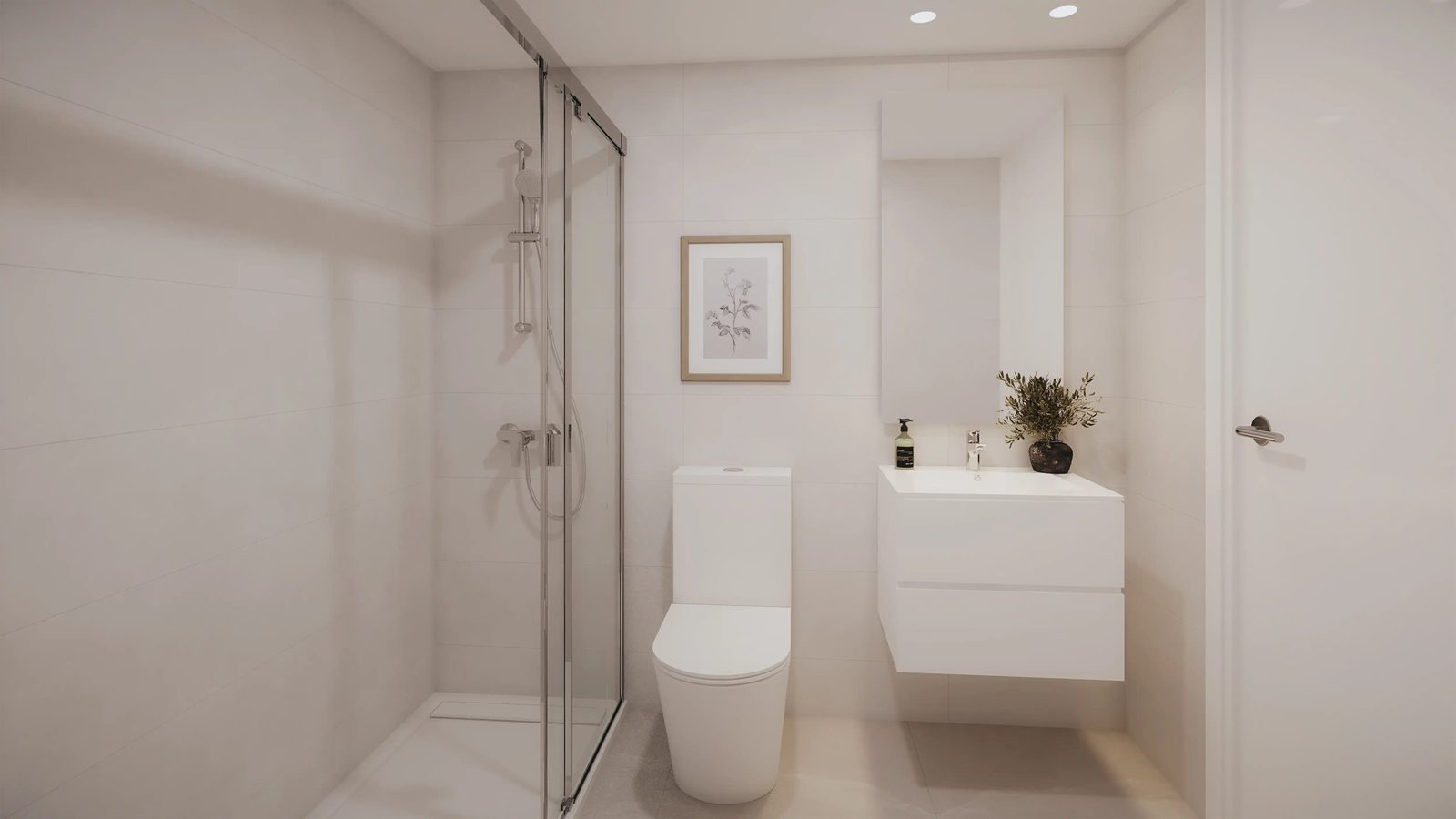 A modern bathroom with a walk-in shower in a 4-bedroom penthouse in Villajoyosa - The Estates