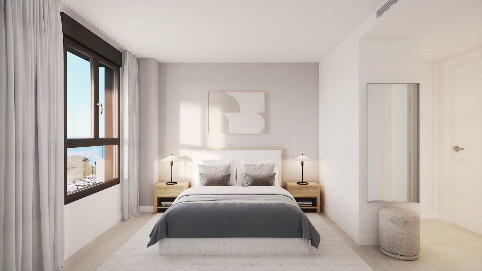 A bright bedroom with sea views inside a 4-bedroom penthouse in Villajoyosa - The Estates