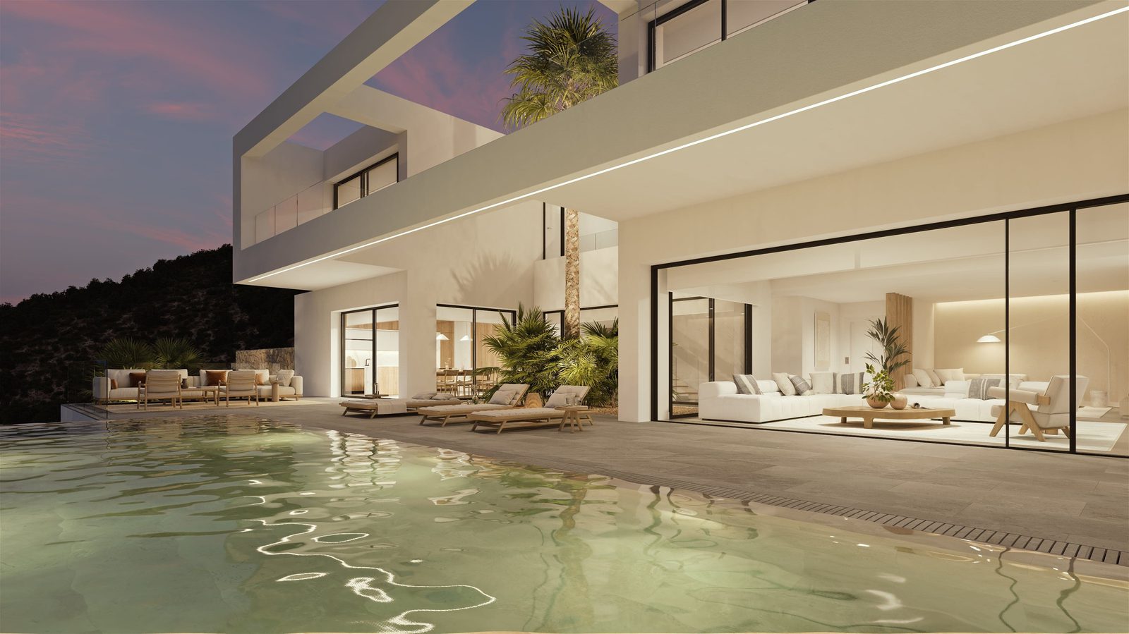 A luxurious pool and modern living area of a 4-bedroom villa in Benissa - The Estates