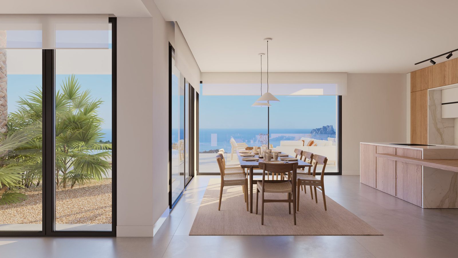 Bright dining area with stunning sea and mountain views of a 4-bedroom villa in Benissa - The Estates