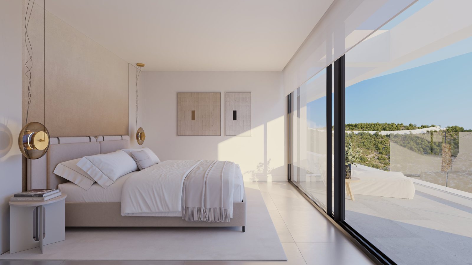 A bright bedroom with stunning sea and mountain views in a 4-bedroom villa in Benissa - The Estates