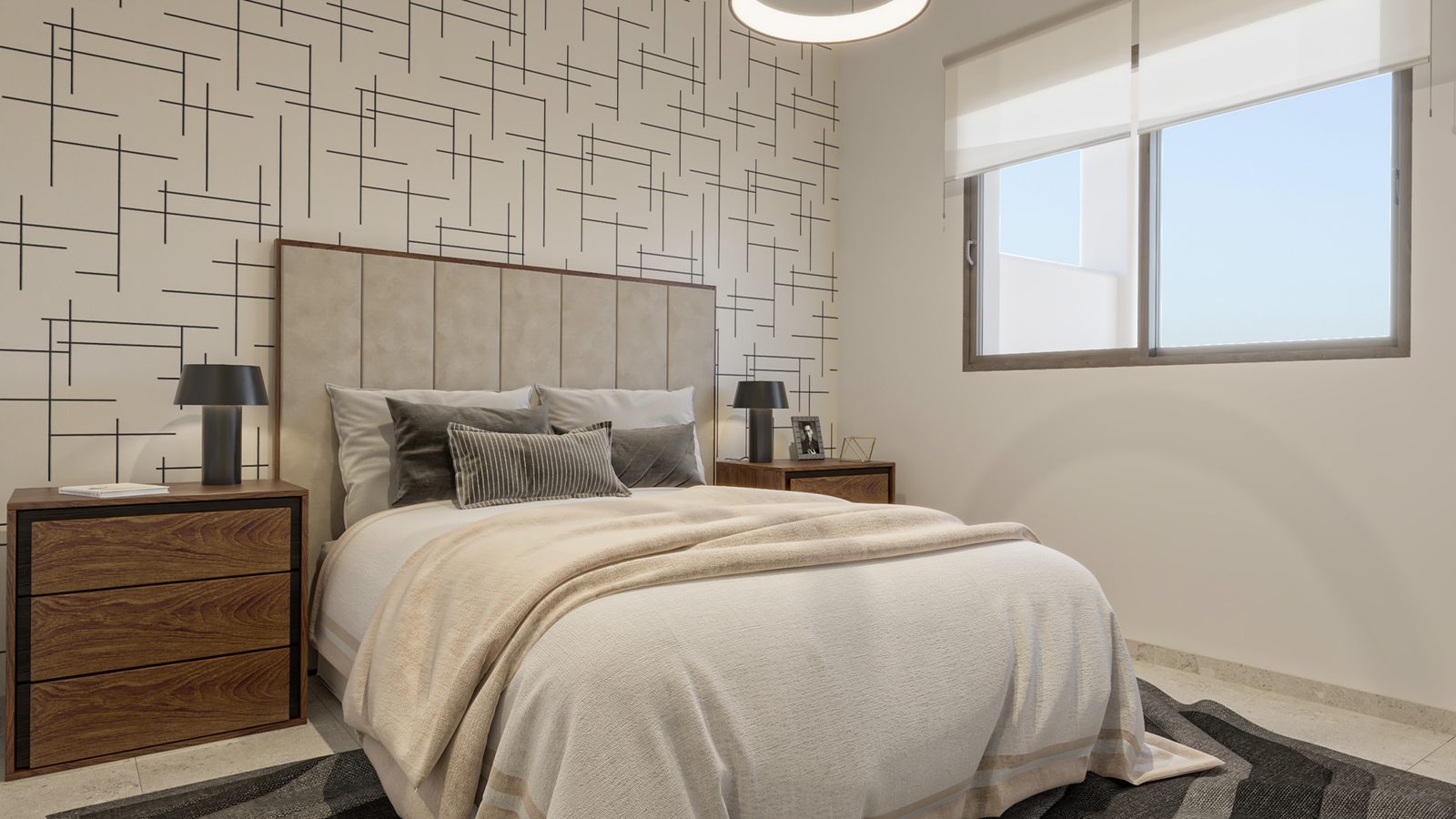 A stylish bedroom interior of a 2-bedroom bungalow in Pulpí - The Estates