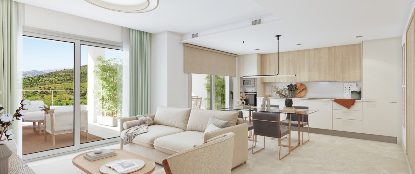 Bright open-plan living room,
