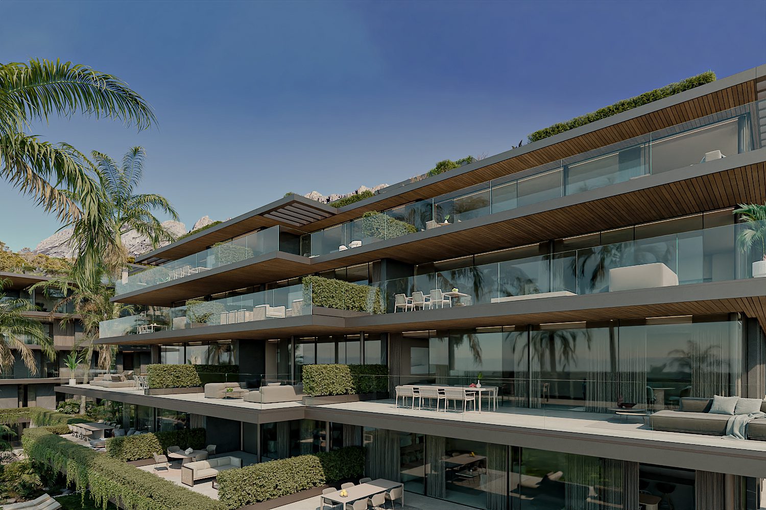 Exterior view of a modern 3-bedroom penthouse with sea and garden views in Altea - The Estates