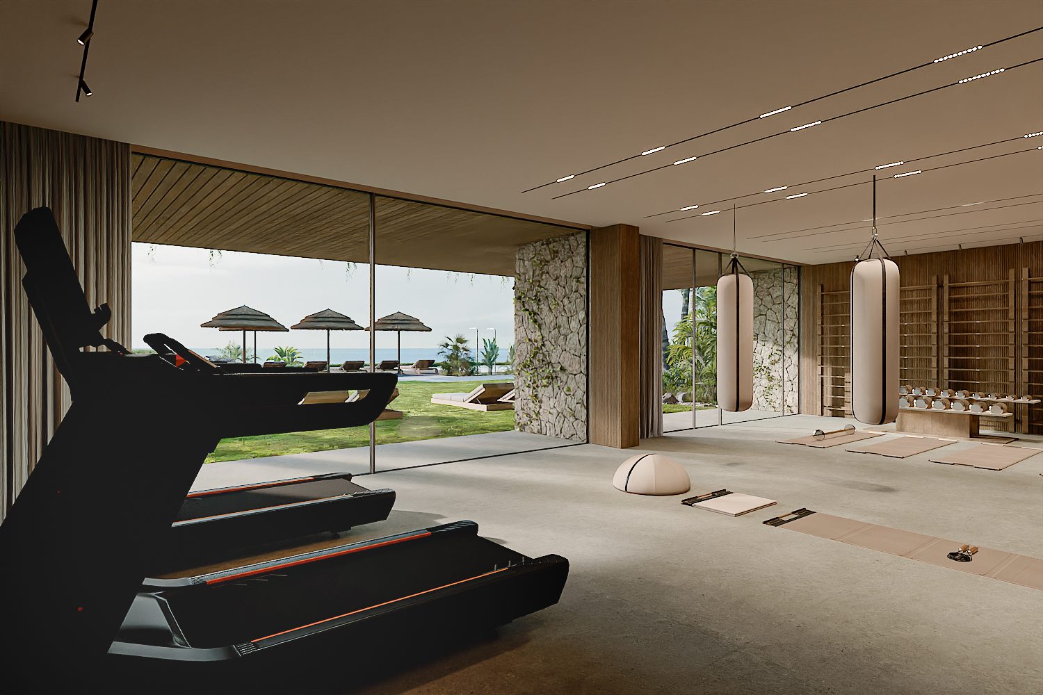 A modern gym with sea views inside a 3-bedroom penthouse in Altea - The Estates