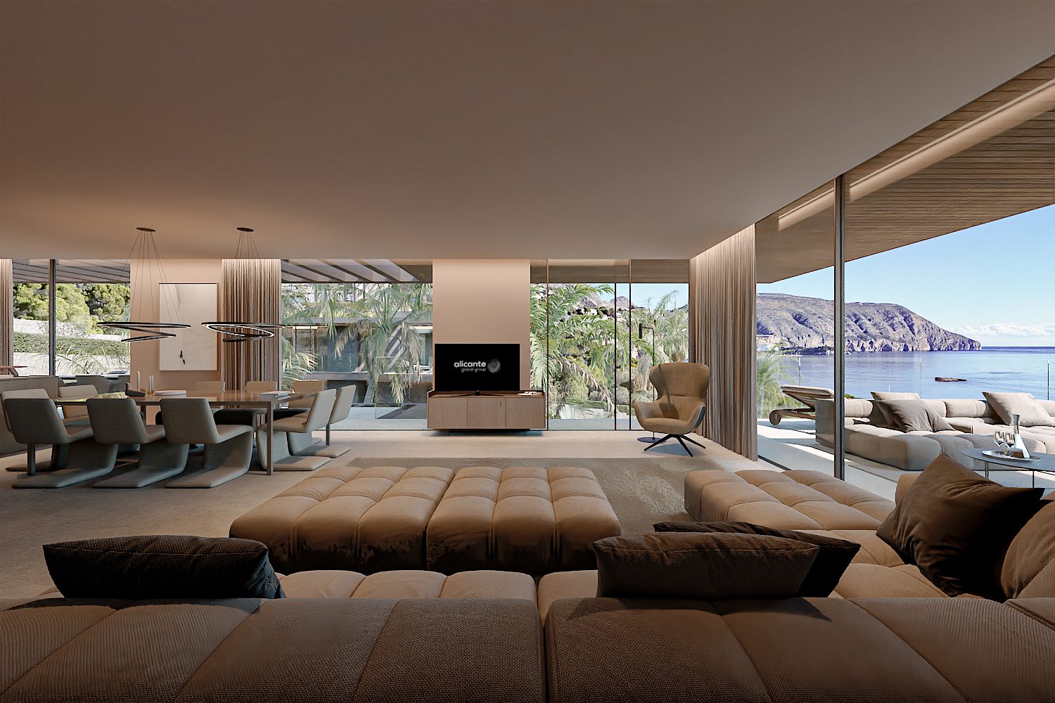A bright living area with sea views inside a 3-bedroom penthouse in Altea - The Estates