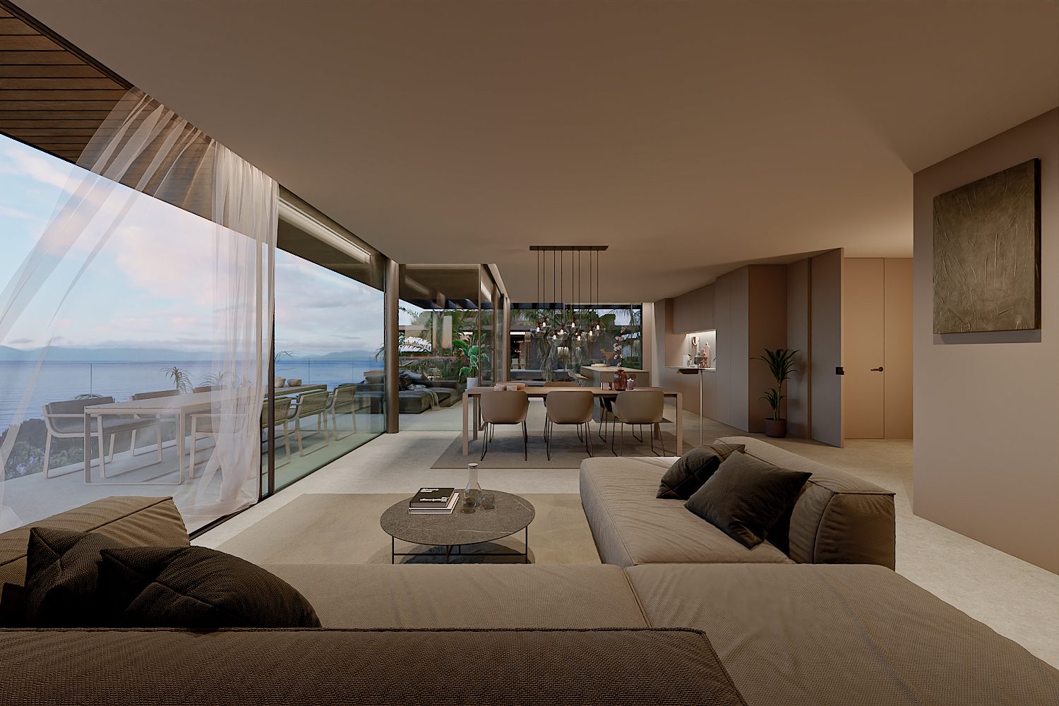 Stylish living room with sea views inside a 3-bedroom penthouse in Altea - The Estates