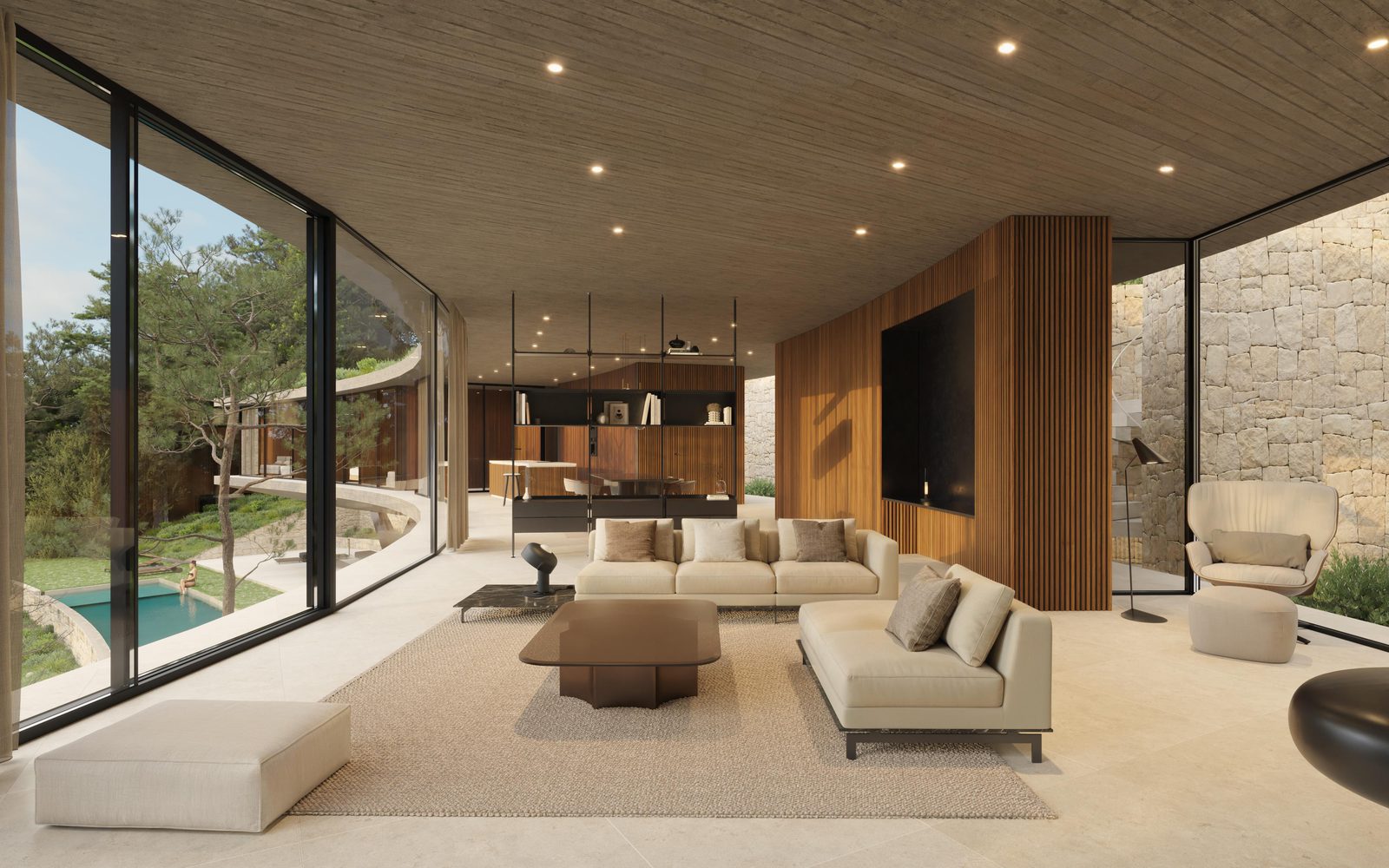 Stylish living room with panoramic sea views of a 4-bedroom villa in Benissa - The Estates