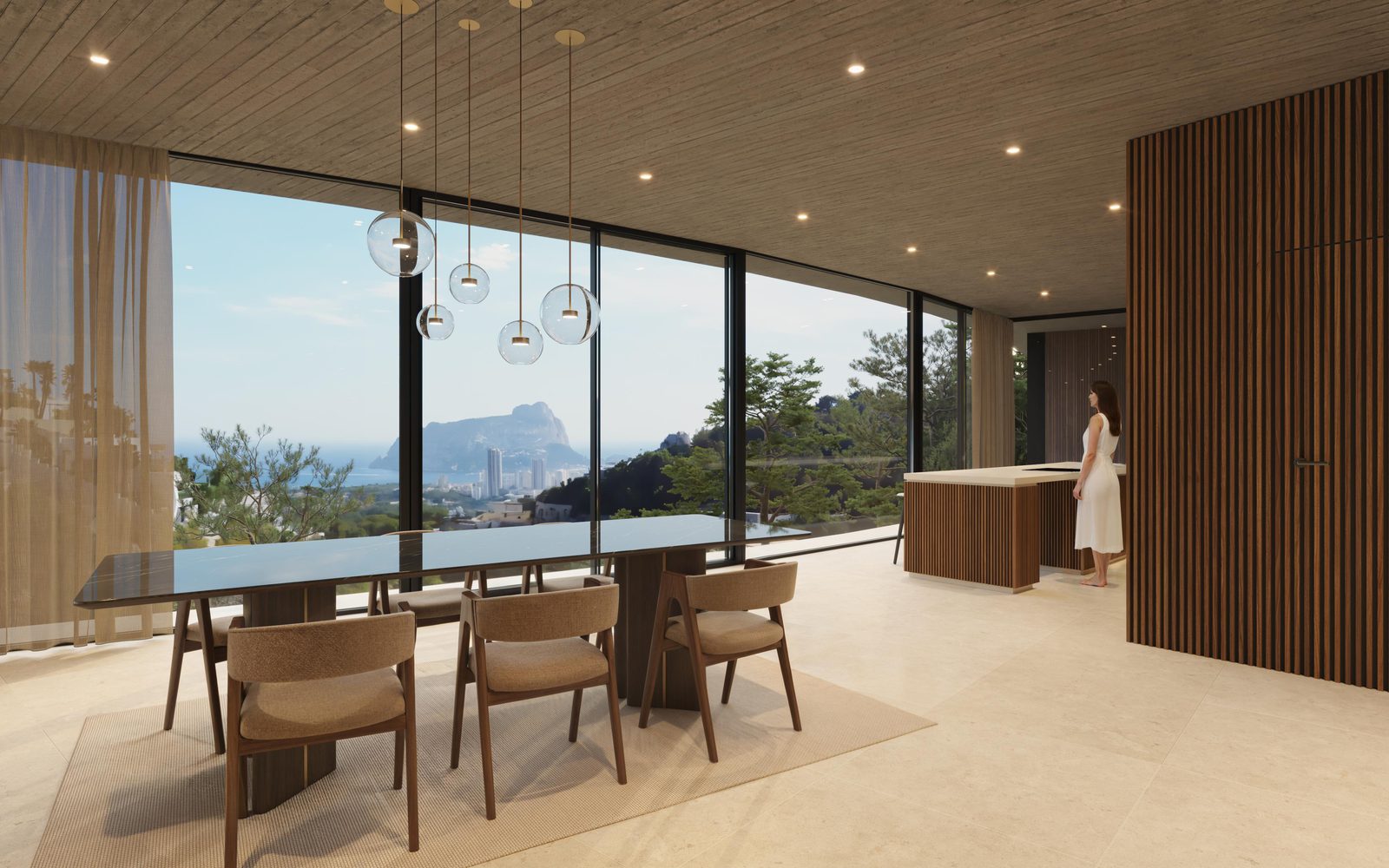 Elegant dining area with panoramic sea views inside a 4-bedroom villa in Benissa - The Estates