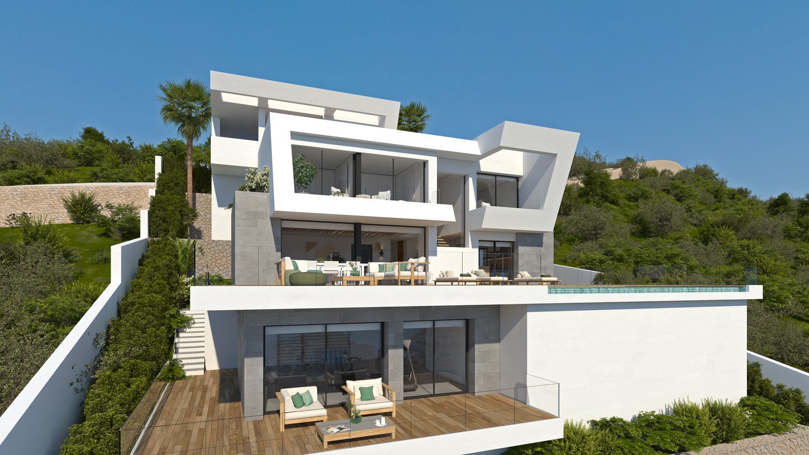 Modern white villa with terraces and pool of a 3-bedroom villa in Benitachell - The Estates