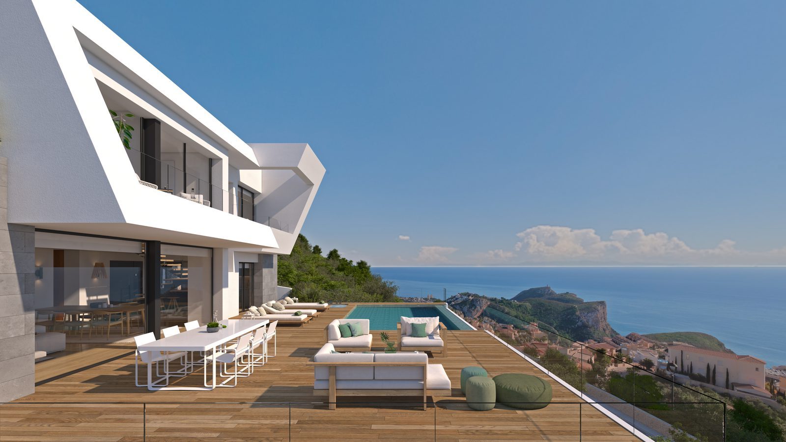 Modern villa terrace with pool, outdoor dining and sea views in Benitachell - The Estates