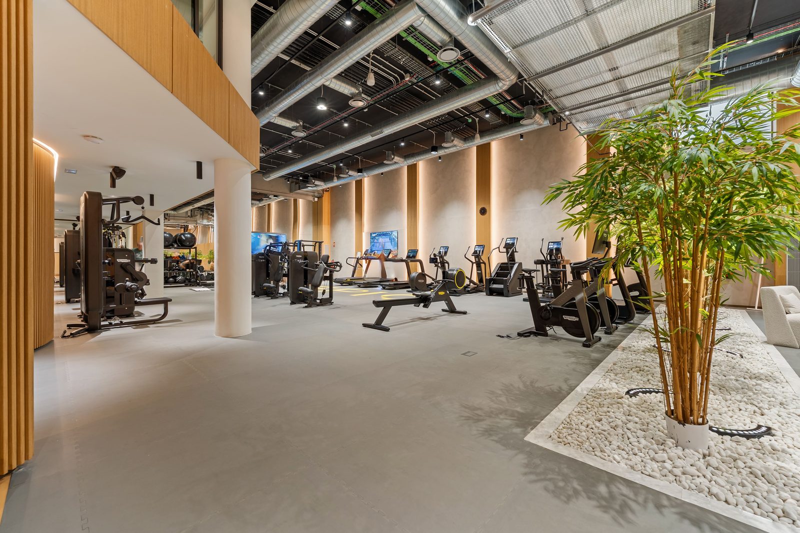 Modern residents’ gym with cardio and strength equipment of a 4-bedroom penthouse in Málaga - The Estates