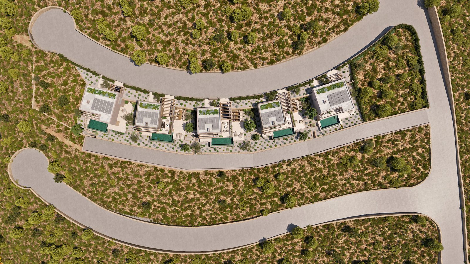 Aerial view of a 3-bedroom villa nestled in the countryside of Lliber - The Estates