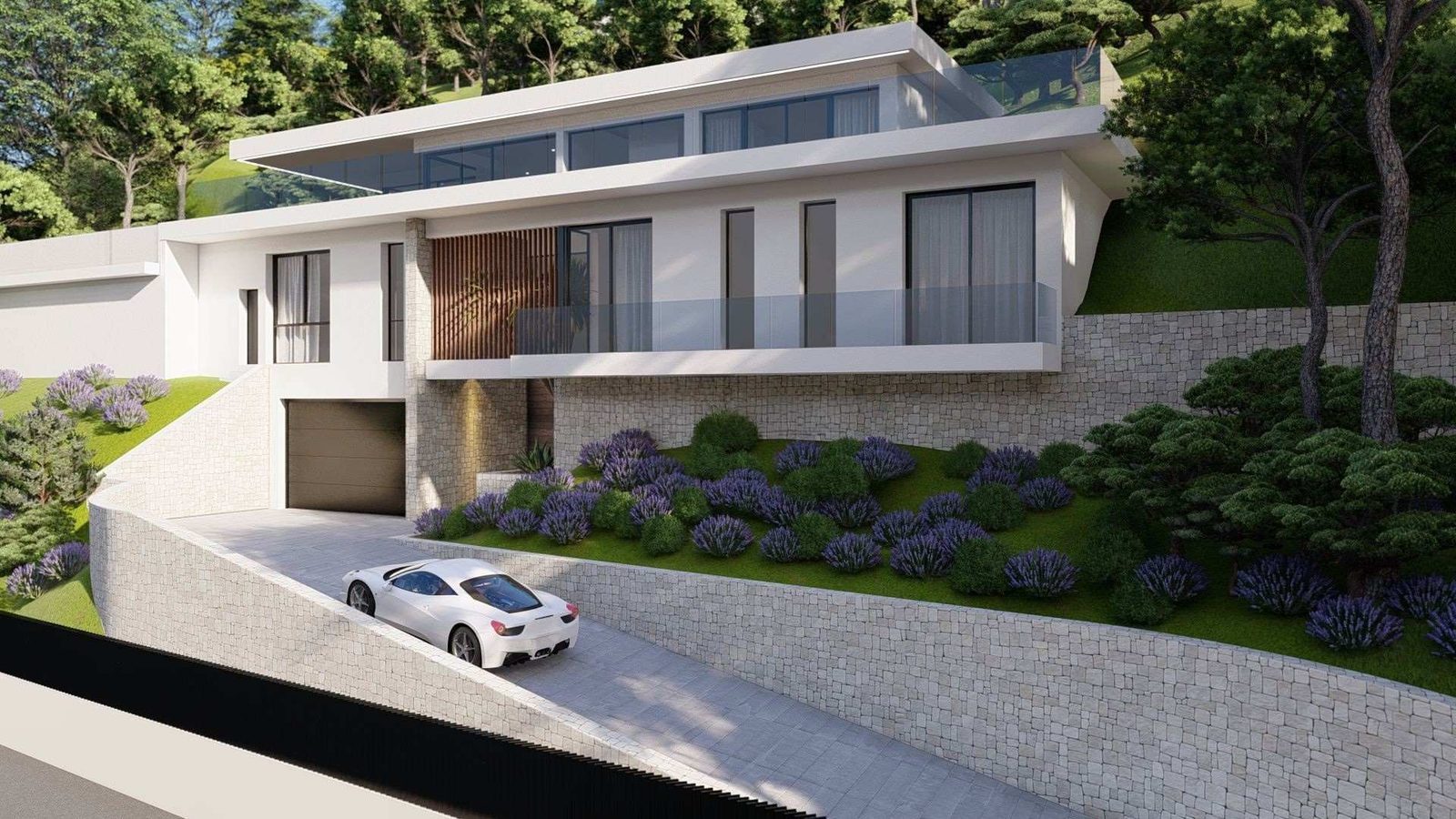 Modern exterior with landscaped gardens and driveway of a 4-bedroom villa in Altea - The Estates