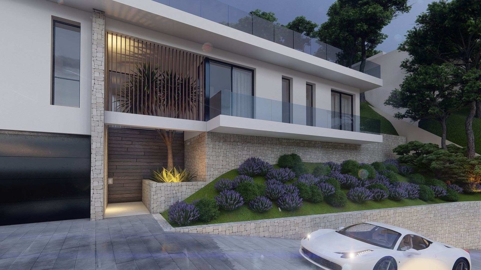 Modern exterior with landscaped garden and garage of a 4-bedroom villa in Altea - The Estates