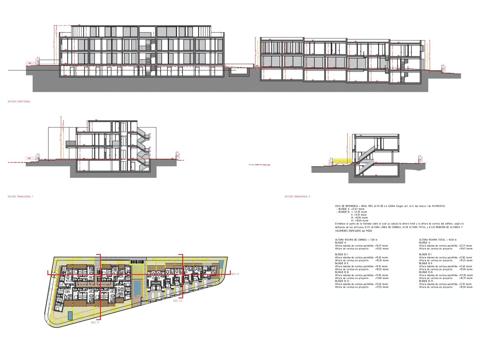 Architectural section drawings and site plan of a 3-bedroom penthouse in Jávea - The Estates