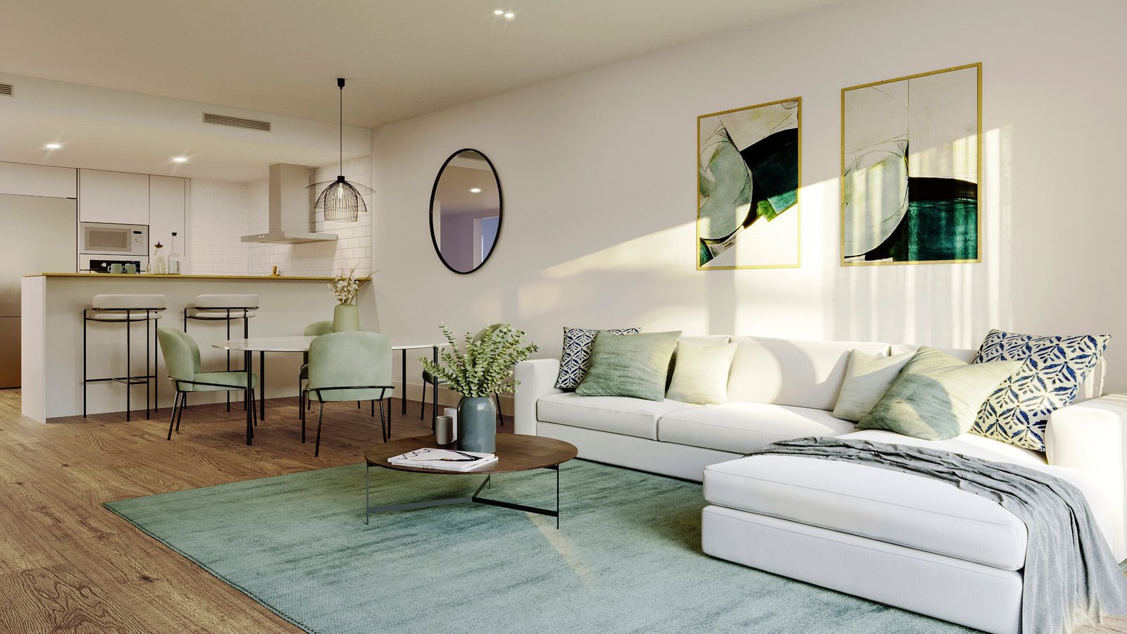 A bright living and dining area of a 2-bedroom apartment in Alicante - The Estates
