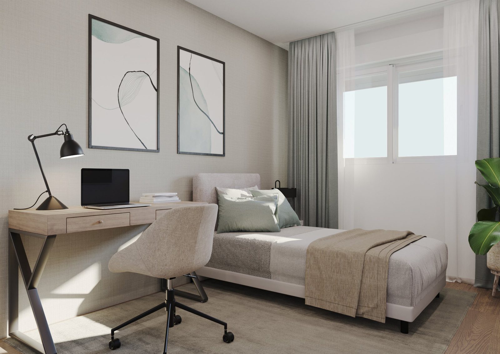 Stylish bedroom interior of a 2-bedroom apartment in Alicante - The Estates