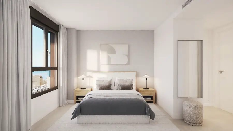 A bright bedroom with sea views in a 3-bedroom penthouse in Villajoyosa - The Estates