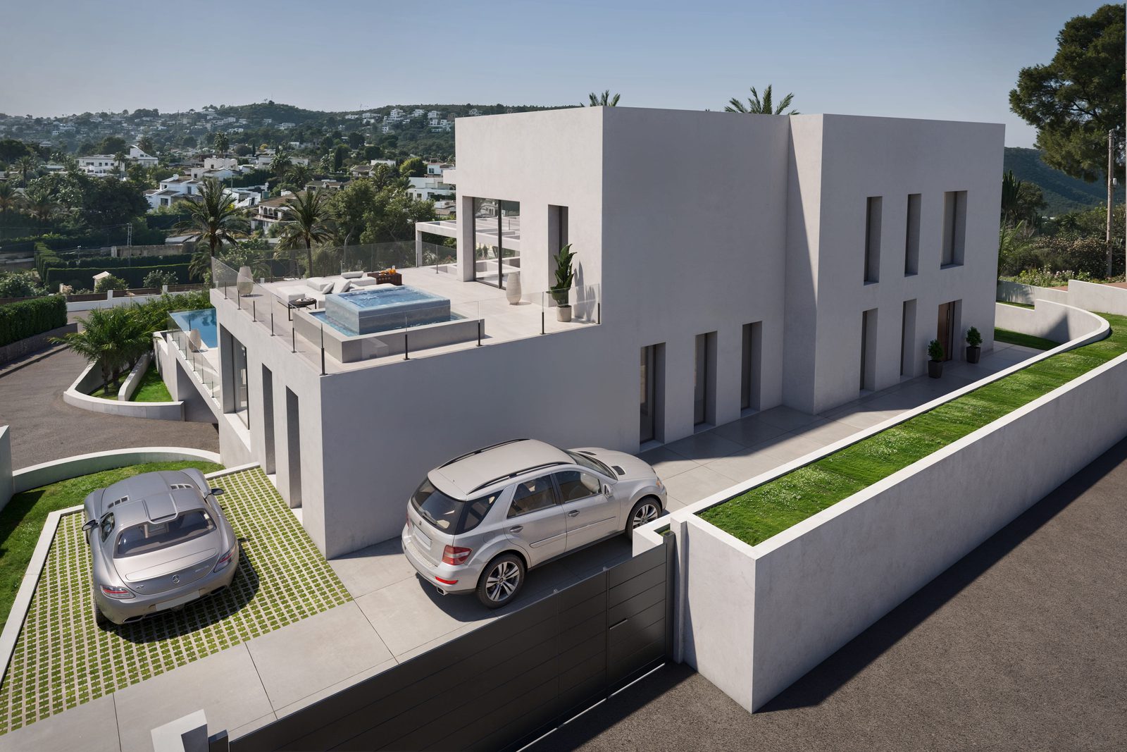 Modern exterior of a 5-bedroom villa in Javea with sea and city views - The Estates