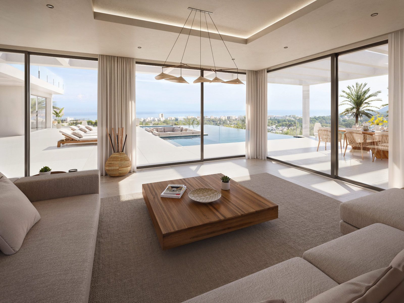 Stylish living room with sea views from a 5-bedroom villa in Javea - The Estates