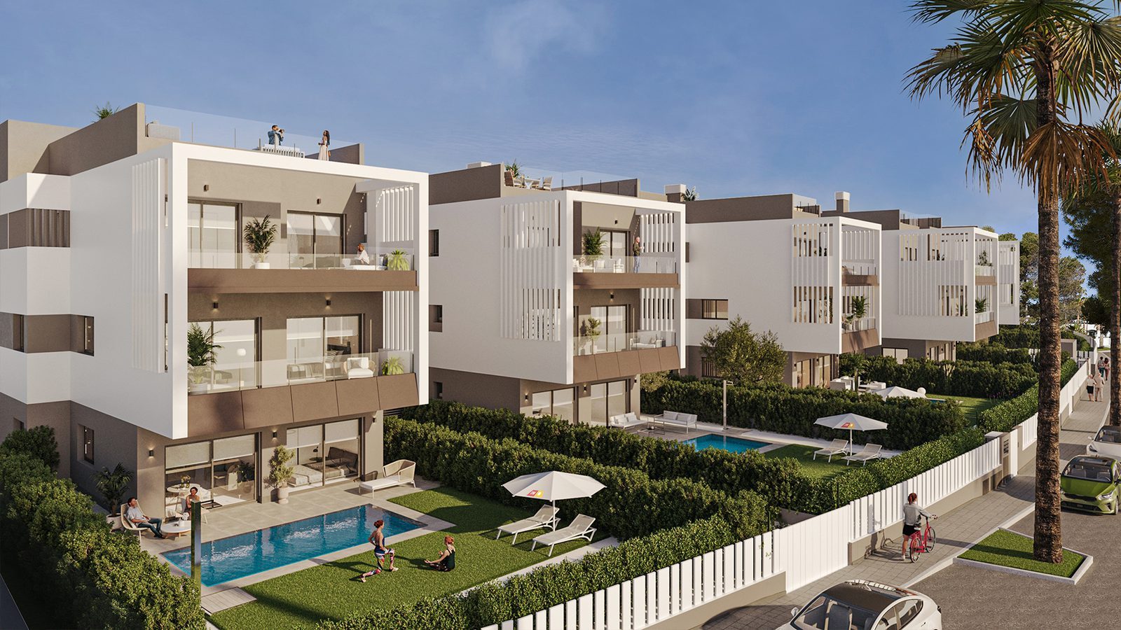 Modern apartment complex with pools, gardens and balconies of a 2-bedroom apartment in Colonia de Sant Jordi - The Estates