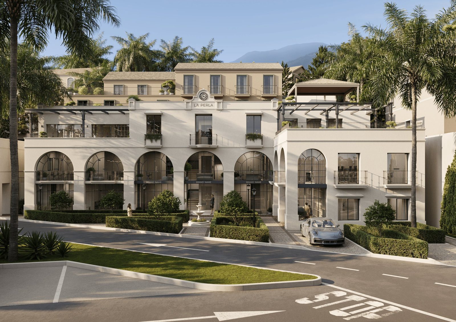 Exterior view of an elegant arched residential