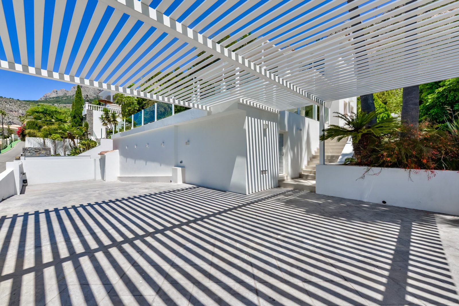 Stylish pergola and outdoor staircase of a 3-bedroom villa in Altea - The Estates