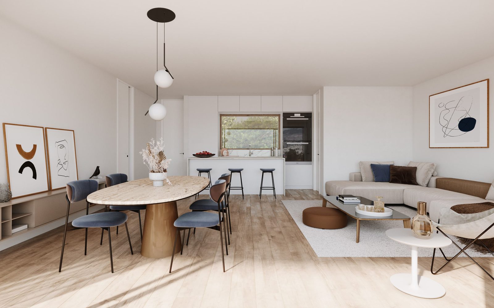 Stylish living room and dining area of a 3-bedroom apartment in Alfaz del Pi - The Estates