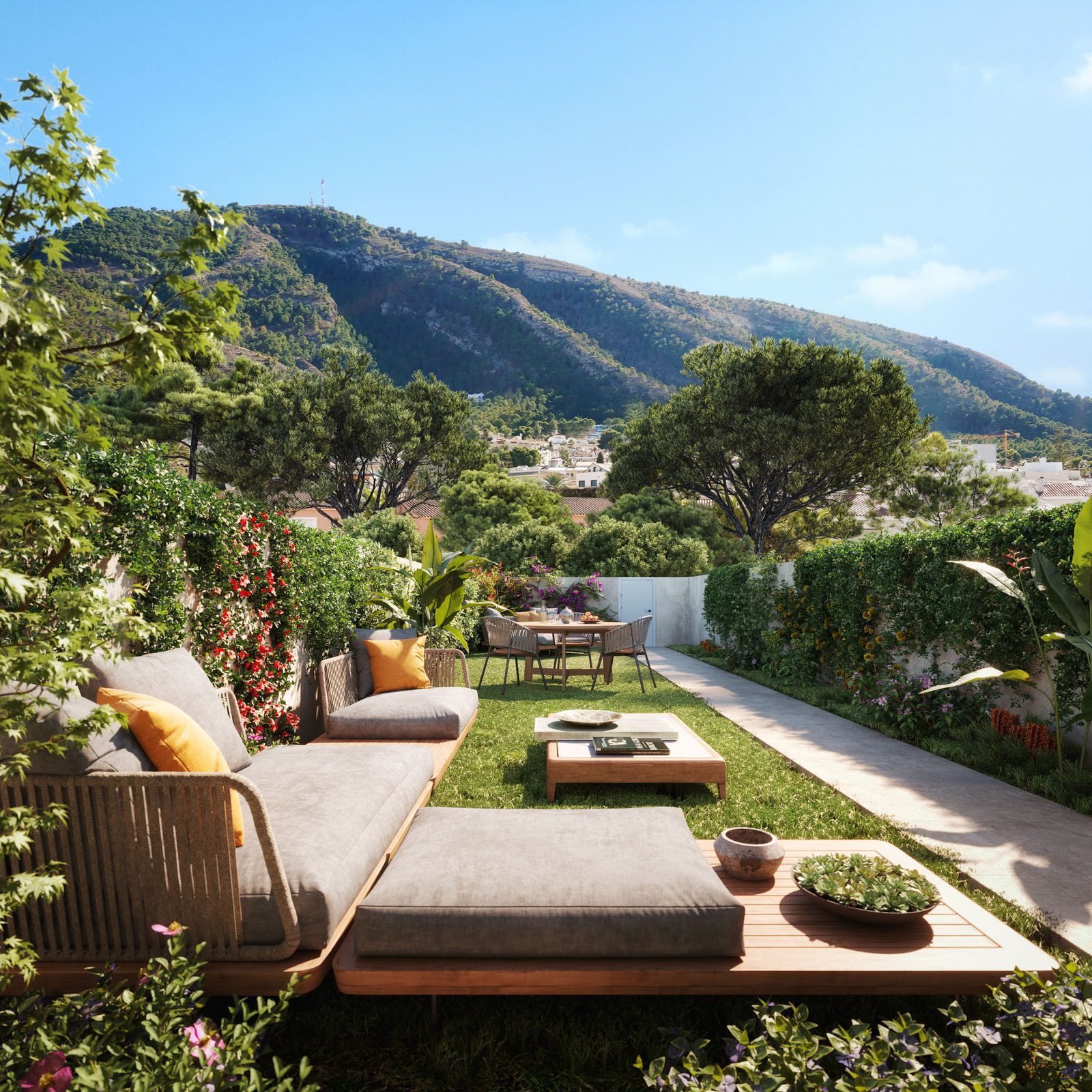 A garden view of a 3-bedroom apartment in Alfaz del Pi - The Estates
