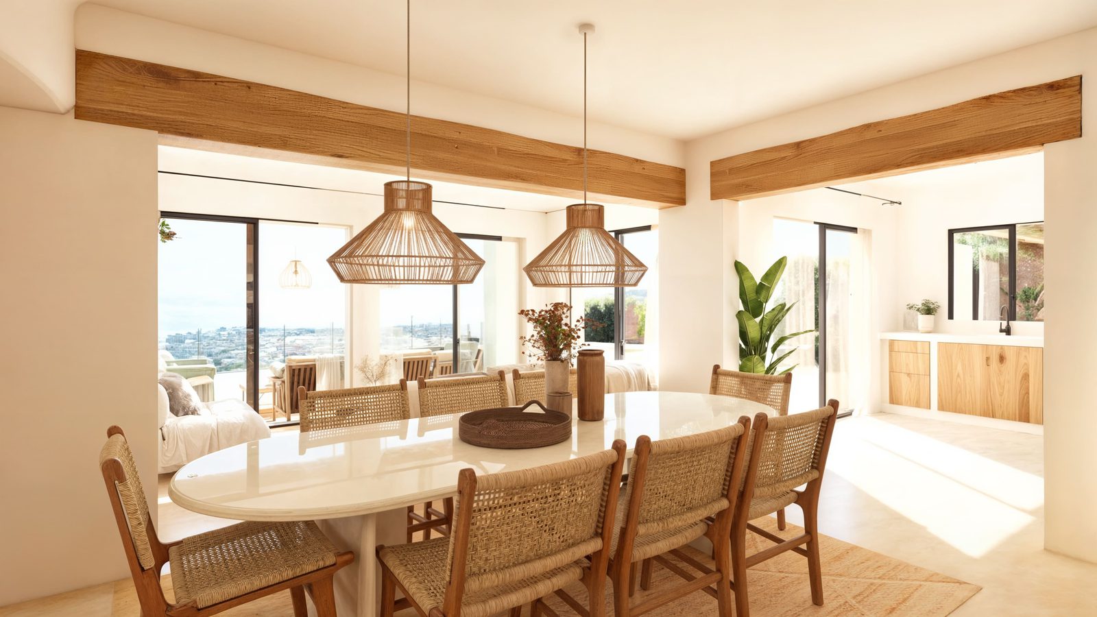 Stylish dining area with sea views inside a 4-bedroom villa in Moraira - The Estates