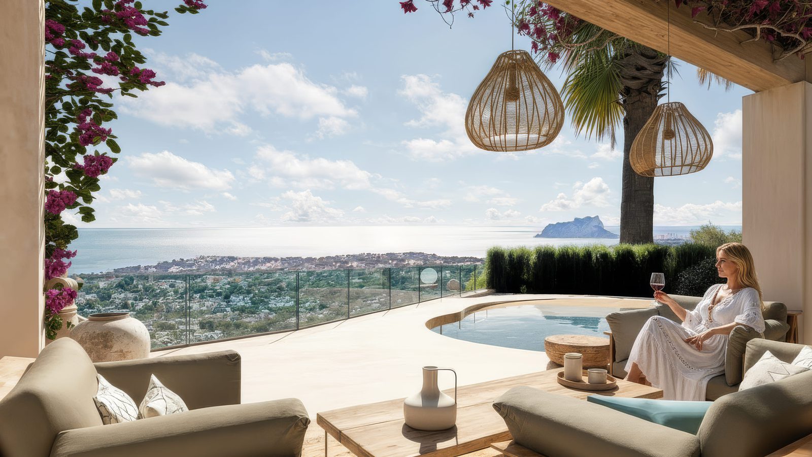 Stunning sea and city views from the terrace of a 4-bedroom villa in Moraira - The Estates