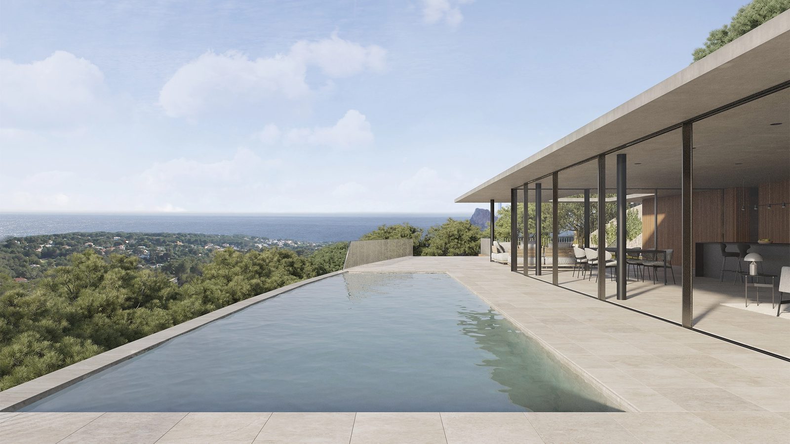 Infinity pool and covered terrace with panoramic sea views of a 4-bedroom villa in Benissa - The Estates