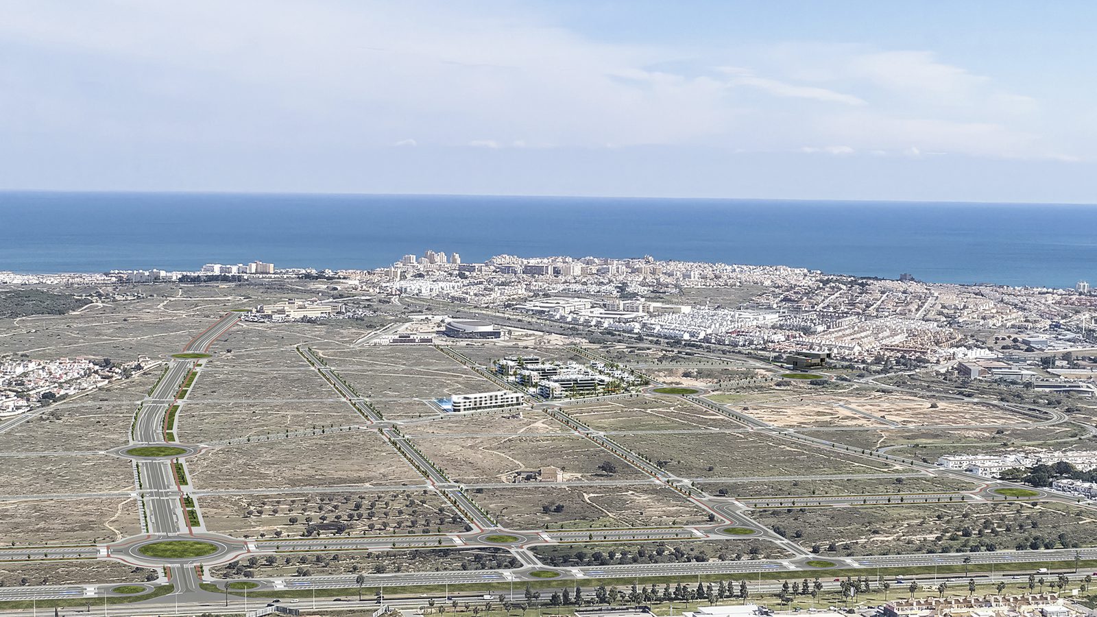 Aerial view of the coastal town and surrounding area of a 3-bedroom semi-detached in Torrevieja - The Estates