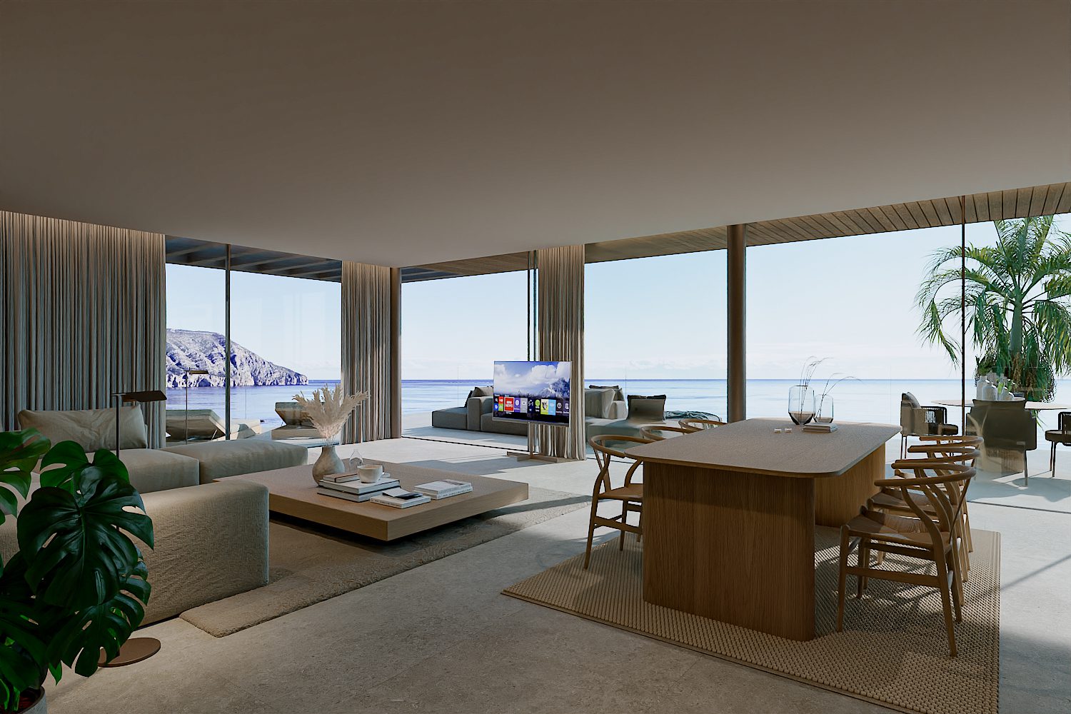 A bright living and dining area with stunning sea views in a 3-bedroom apartment in Altea - The Estates