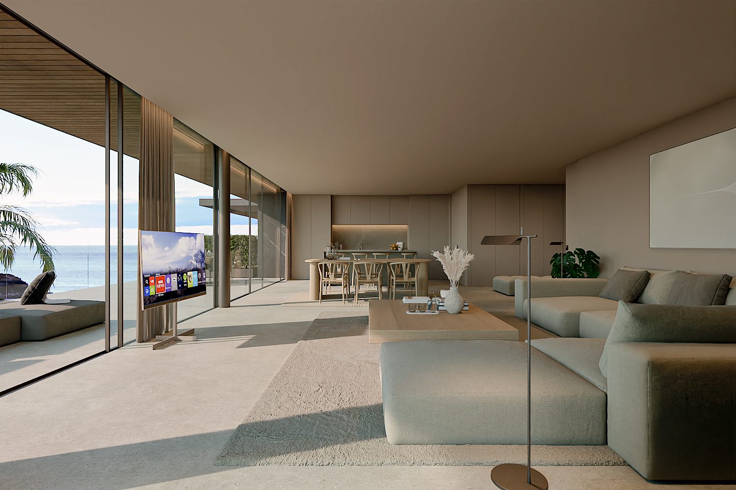 Stylish living room with sea views inside a 3-bedroom apartment in Altea - The Estates
