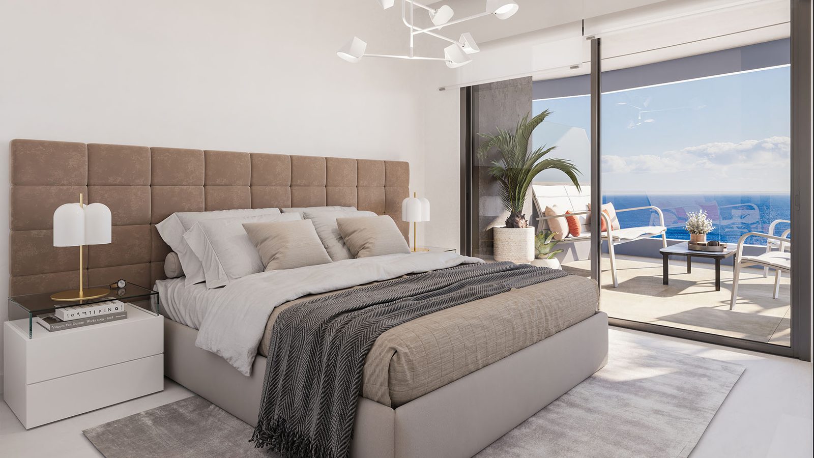 A bright bedroom with sea views in a 3-bedroom penthouse in Calpe - The Estates