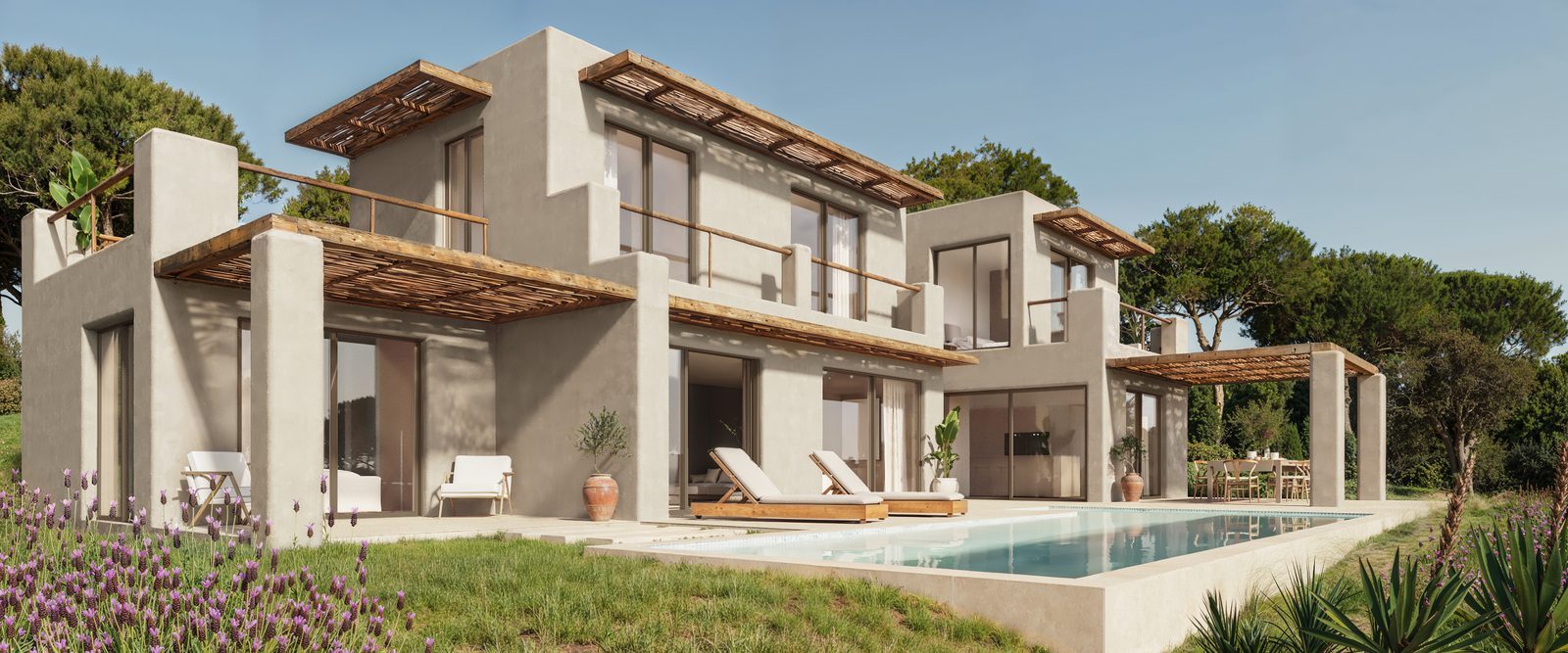 Exterior view with pool and landscaped garden of a 4-bedroom villa in Jávea - The Estates